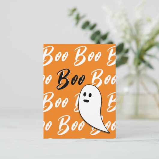 Spook Halloween zwart wit oranje boe Briefkaart (Staand voorkant)