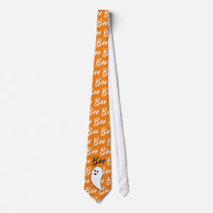 Spook Halloween zwart wit oranje boe Stropdas