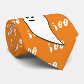 Spook Halloween zwart wit oranje boe Stropdas (Opgerold)