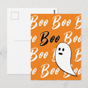 Spook Halloween zwart wit oranje boo Briefkaart