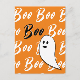 Spook Halloween zwart wit oranje boo Briefkaart