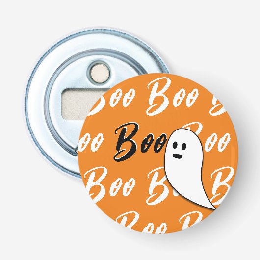 Spook Halloween zwart wit oranje boo Button Flesopener (Voorkant)