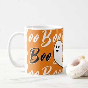 Spook Halloween zwart wit oranje boo Koffiemok