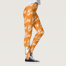 Spook Halloween zwart wit oranje boo Leggings