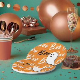 Spook Halloween zwart wit oranje boo Papieren Bordje