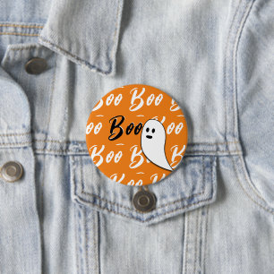 Spook Halloween zwart wit oranje boo Ronde Button 7,6 Cm