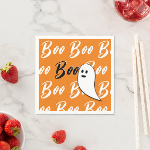 Spook Halloween zwart wit oranje boo Servet