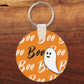 Spook Halloween zwart wit oranje boo Sleutelhanger (Voorkant)