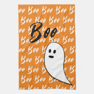 Spook Halloween zwart wit oranje boo Theedoek