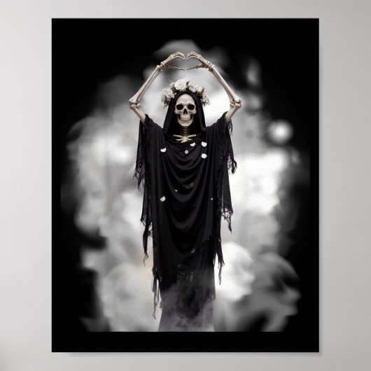 Spook hart handen eng gezicht moedersdag bloemen poster (Voorkant)