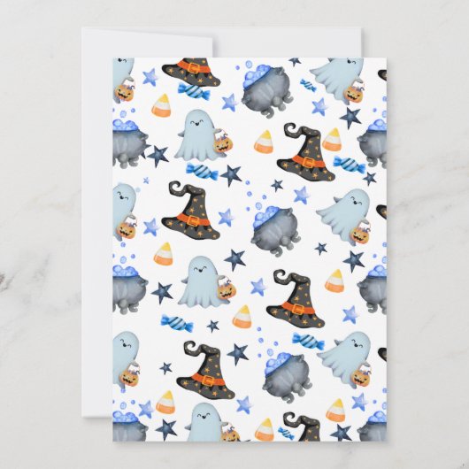 Spook, heks pet, Snoep | Leuk Halloween Baby showe Kaart (Achterkant)