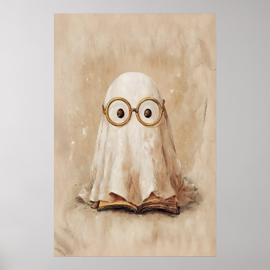Spook in Bril met Boekprint, Digitaal Poster (Voorkant)
