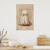 Spook in Bril met Boekprint, Digitaal Poster (Keuken)