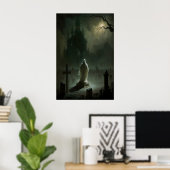 Spook in de begraafplaats bij maanlicht, vintage poster (Thuiskantoor)