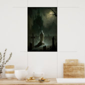 Spook in de begraafplaats bij maanlicht, vintage poster (Keuken)