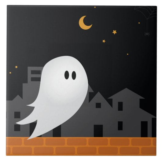 Spook in de stad halloween spooky concept tegeltje (Voorkant)