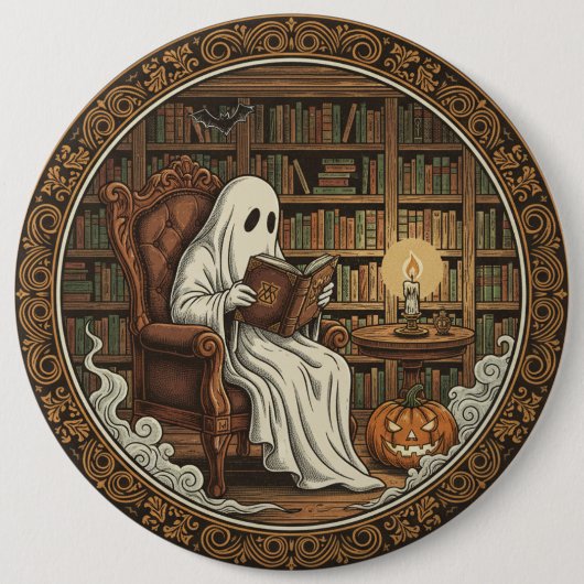 Spook in een bibliotheek ronde button 6,0 cm (Voorkant)