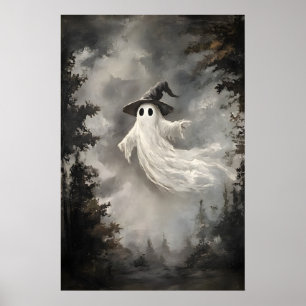 Spook in herfst bos print, spook whimsical donker poster