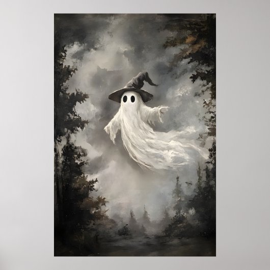 Spook in herfst bos print, spook whimsical donker poster (Voorkant)