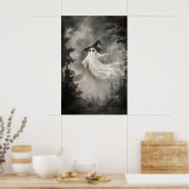 Spook in herfst bos print, spook whimsical donker poster (Keuken)