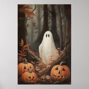 Spook in herfstbossen met pompoenen, donkere acade poster