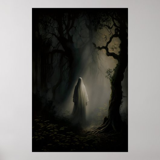 Spook in het bos bij maanlicht, vintage poster (Voorkant)