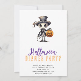 Spook in hoge hoed en vlinderdas Halloween dinerfe Kaart