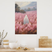Spook in roze bloemenveld poster (Keuken)