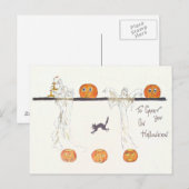 Spook Jack O Lantern Pompoen Zwarte Kat Briefkaart (Voorkant / Achterkant)