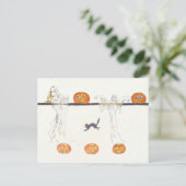 Spook Jack O Lantern Pompoen Zwarte Kat Briefkaart (Staand voorkant)
