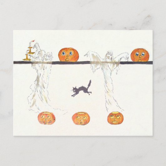Spook Jack O Lantern Pompoen Zwarte Kat Briefkaart (Voorkant)