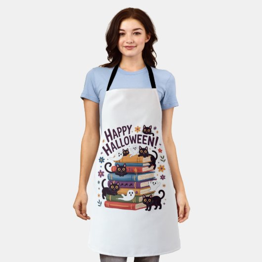 Spook Kat Lezen Boeken Lover Gifts Halloween Spoo Schort (Gedragen)