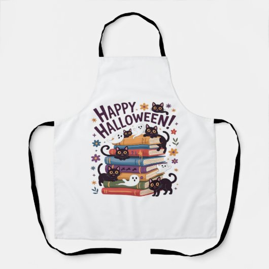 Spook Kat Lezen Boeken Lover Gifts Halloween Spoo Schort (Voorkant)