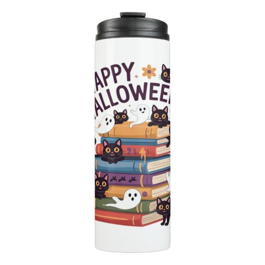 Spook Kat Lezen Boeken Lover Gifts Halloween Spoo Thermosbeker (Voorkant)