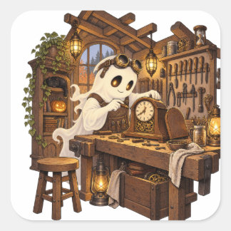 Spook Klokkenmaker Werkplaats Halloween Vierkant S Vierkante Sticker
