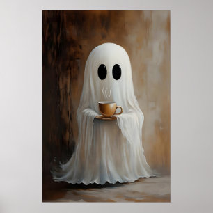 Spook Koffie Drinkende Print, Spook Thee Whimsical Poster