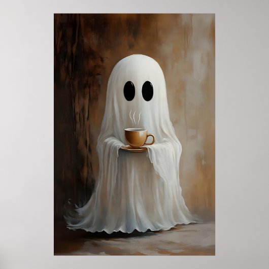 Spook Koffie Drinkende Print, Spook Thee Whimsical Poster (Voorkant)