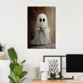 Spook Koffie Drinkende Print, Spook Thee Whimsical Poster (Thuiskantoor)