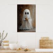 Spook Koffie Drinkende Print, Spook Thee Whimsical Poster (Keuken)