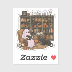 Spook leest boek Kat minnaar Halloween Sticker