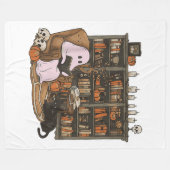 Spook leest boek Kattenliefhebber Halloween Fleece Deken (Voorkant (Horizontaal))