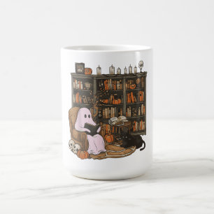 Spook leest boek Kattenliefhebber Halloween  Koffiemok
