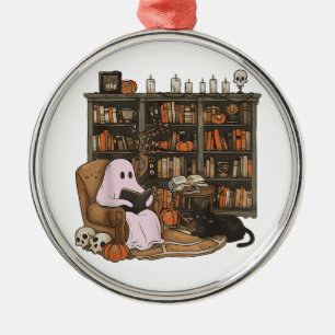 Spook leest boek Kattenliefhebber Halloween Metalen Ornament