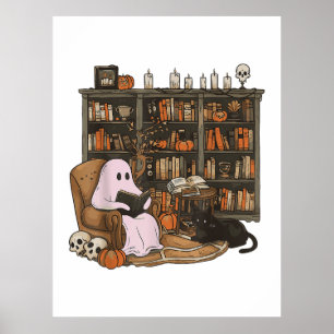 Spook leest boek Kattenliefhebber Halloween Poster
