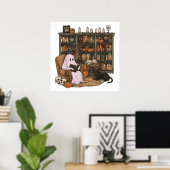 Spook leest boek Kattenliefhebber Halloween Poster (Thuiskantoor)
