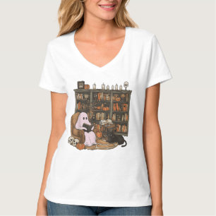 Spook leest boek Kattenliefhebber Halloween T-shirt