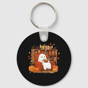 Spook leest boek met zwarte kat Cute Halloween Sleutelhanger