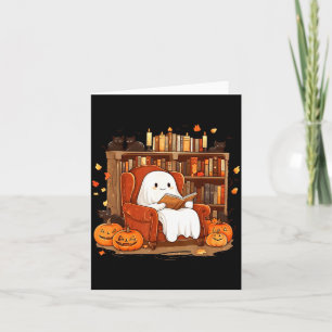 Spook leest boek met zwarte kat Schattig Halloween Kaart