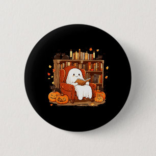Spook leest boek met zwarte kat Schattig Halloween Ronde Button 5,7 Cm