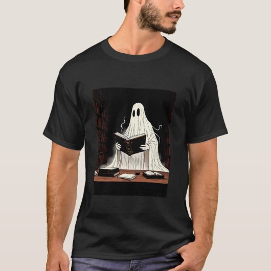 Spook leest in bibliotheek griezelige boekenliefhe t-shirt (Voorkant)